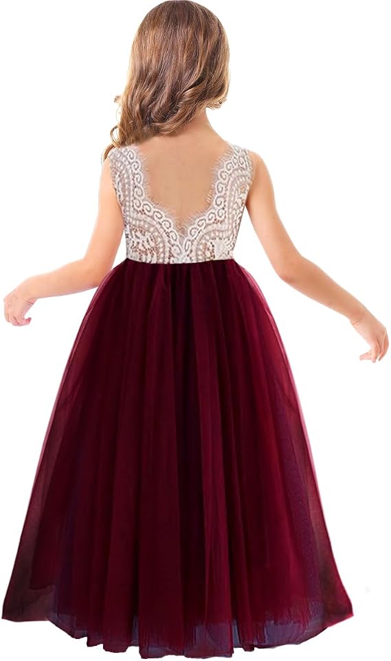 Flower Girl Dress Princess Sleeveless Floral Embroidered Kids Summer Wedding Pageant Birthday Tutu Tulle Dress