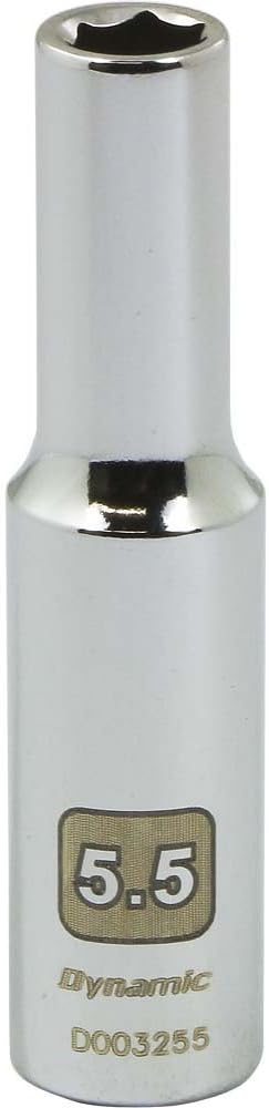 Dynamic Tools 1/4" Drive 6 Point Metric, 5.5mm Deep Length, Chrome Finish Socket