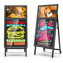 Digital Signage Kiosk and LED Message Writing Board 2 in 1, 21.5 inch LCD 1080p Digital Menu Board Android OS, 8-Hour Battery Portable Standing Advertising Display for Restaurant/Cafe/Retail/Bar