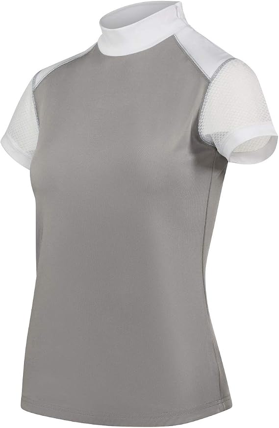B Vertigo Grey White Women's Short-Sleeved Zip Side-Collar Mesh Armpit Show Shirt (US 2/EU 32)