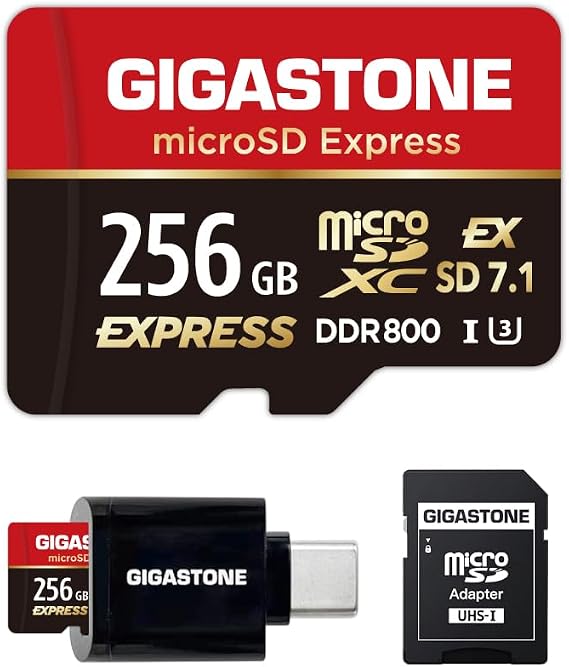 Designed for Switch 2 GIGASTONE 256GB microSD Express R/W 880/650MB/s SDXC Memory Card SD 2.0 3.0 5.0 7.1 UHS-I UHS-II, Action Camera Drone, SD Adapter and USB-C Reader 5 Yrs Free Data Recovery