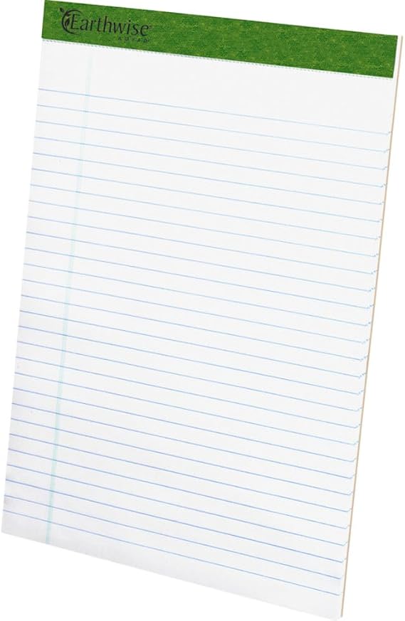 Ampad 100% Recycled Perforated Ruled 50 Sheet 8 1/2 x 11 3/4 Inch White Pads 12 Pack (20-172)