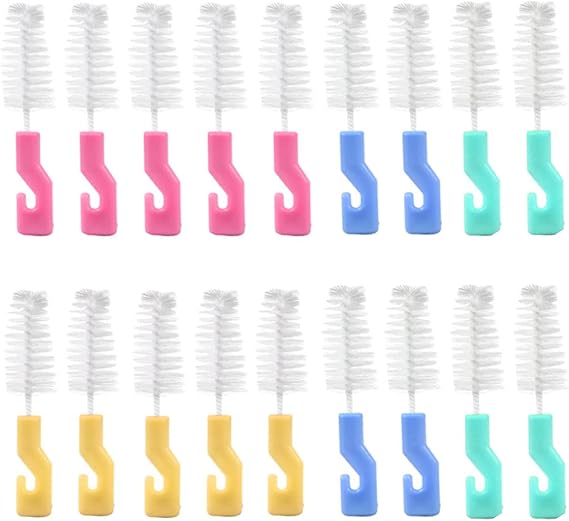 KuuGuu 20 PCS Bottle Nipple Cleaner Sponge Brush Hangable Pacifier Sponge Cleaning Small Brush Portable Baby Bottle Cleaner Brushes Comfortable Grip for Standard Nipples Scrubber, Nipples Brushes