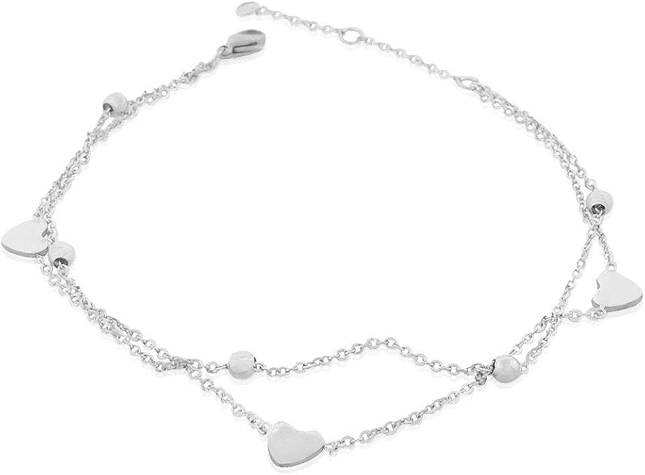 Silver-Tone Love Heart Sphere Anklet Bracelet, 11"