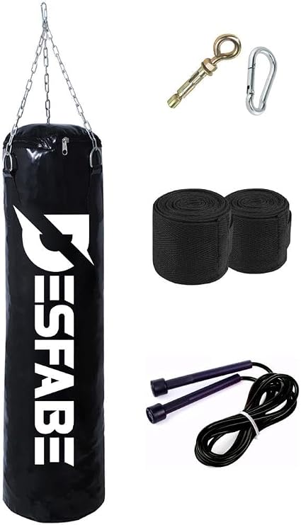 Boxing Star 70x25 Cm Zincirli Boks Kum Torbası Siyah+Askı Aparatı+El Bandajı+Atlama İpi