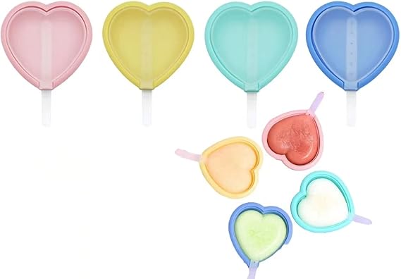 4 Pack Love Mold Popsicle Mold Set 4 Pieces Silicone Popsicle Maker Ice Cream DIY Frozen Ice Pop Molds Kitchen Accessories Easy Release Breastmilk Reusable BPA Free for Summer Homemade Cakesicles