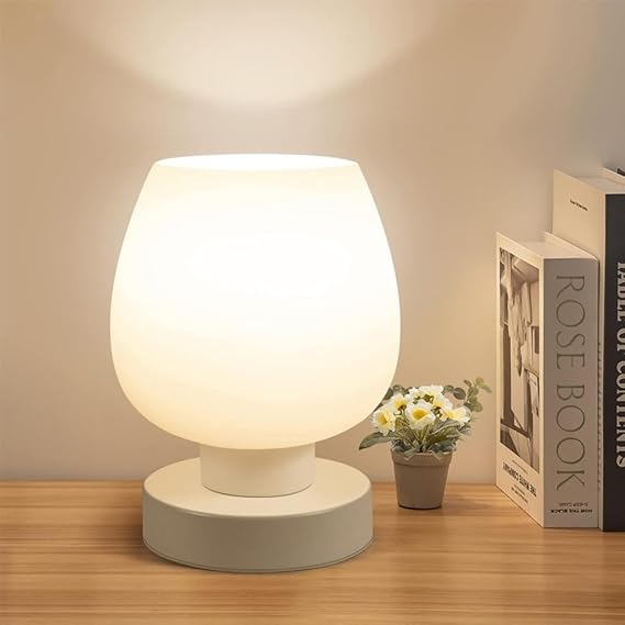 Touch Table Lamp for Nightstand, Desk with White Glass Shade 3 Way Dimmable for Bedroom Living Room USB(Non USB)