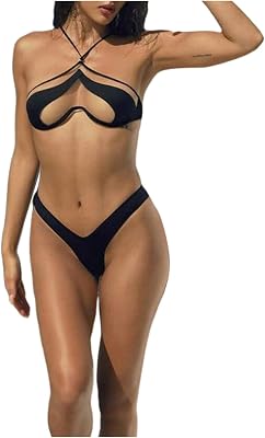 Womens Swimming Suits Cutout Swimsuit Solid Color High Waist Bikini Two Piece Bathing Suit Cover Swimwear, S-L