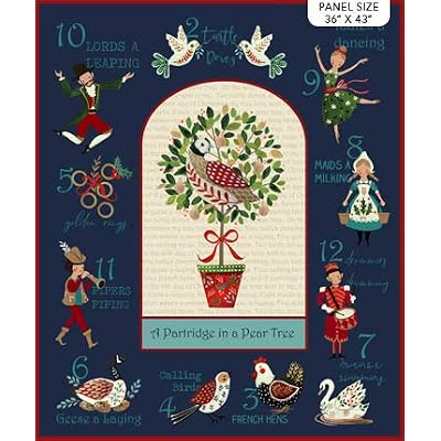 Christmas Fabric Panel - 12 Days of Christmas - NOR169 - Panel 90 cm - by Northcott - 100% Cotton