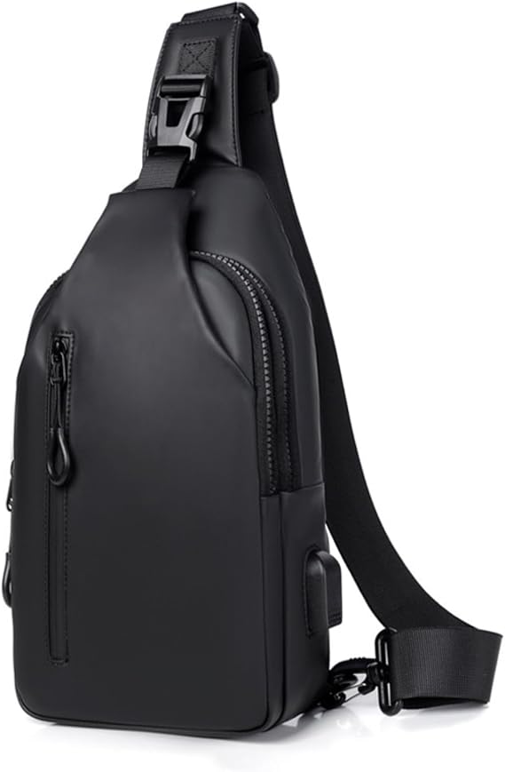 Men Crossbody Bag Waterproof Sling Bag travel Backpack Sling with USB Charging Port Anti Theft Cross Body Bag Chest for Shoulder Daypack for Hiking Sports Running-Black