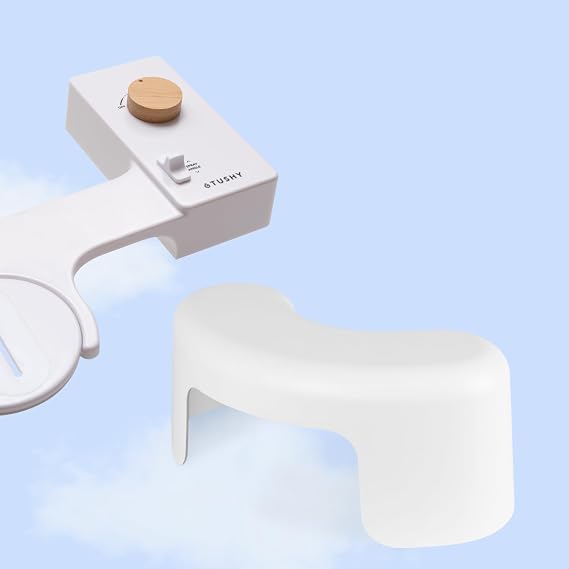 TUSHY Arc Toilet Stool & Classic 3.0 Bamboo Toilet Seat Attachment