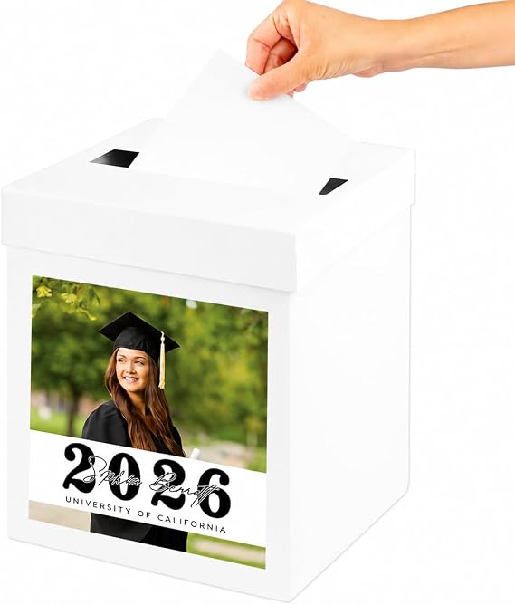 Andaz Press Modern Personalized Graduation Card Box 2026,10x10x10-Inches Custom Graduation Money Box, Large Grad Card Box With Photo, Class Of 2026 Box For Graduation Cards, Printed in the USA