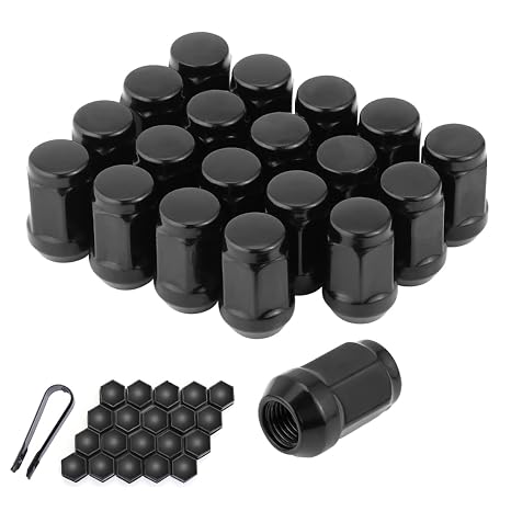 Acorn 1/2-20 Black Lug Nuts - 19mm (3/4") Hex, 1.38" Long Set of 20 - Fit for Jeep Wrangler JK, Grand Cherokee