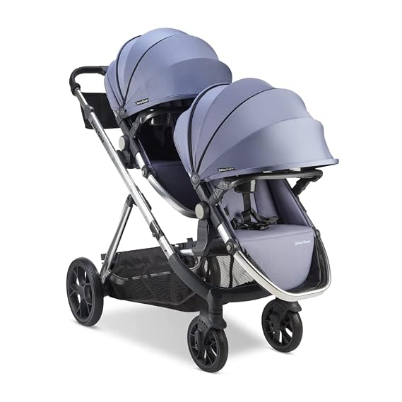 Joovy Qool Double Bundle Double Stroller with Reconfigurable Seats, Magnetic Safety Harness with Padding, UPF 50 Sun Canopy, and Large Storage Basket, Slate