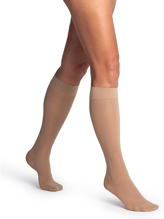 SIGVARIS Women's DYNAVEN Sheer Calf Compression Socks, 20-30mmHg, ML - Medium Long, Beige