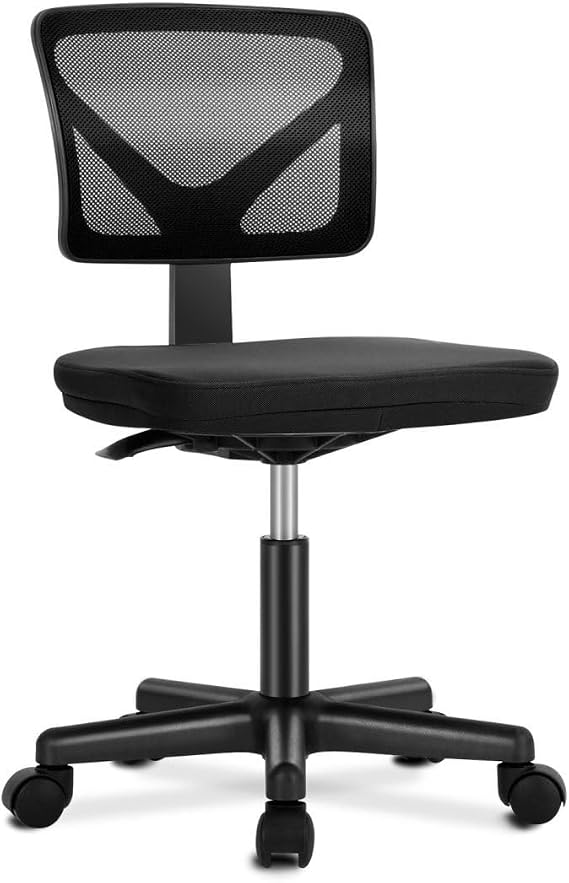Armless Mesh Office Chair, Ergonomic Low Back Deskchair, Adjustable Rolling Task Computer Swivelchairs for Small Spaces Home Bedroom Study, Black