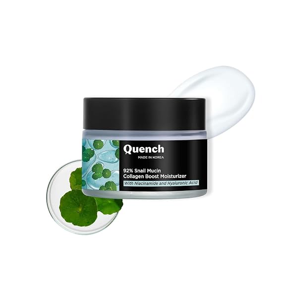 Quench 92% Snail Mucin Collagen Boost Moisturizer with Niacinamide & Hyaluronic Acid | 48 Hours Hydration | Formulated & Made in Korea | Makes Skin Dewy Soft & Plump | Fades Dark Spots (50ml)