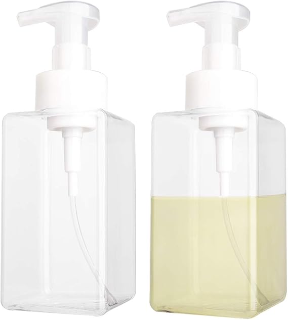 2 Pack Foaming Soap Dispenser, 15 Oz Refillable Plastic Pump, Clear