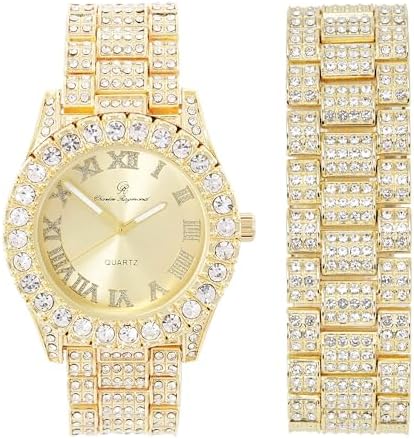 Charles Raymond Mens Silver Big Rocks with Roman Numerals Fully Iced Out Colorful Dial Watch wBlinged Out Cuban Shiny Silver Bracelet - ST10327 RN Cuban