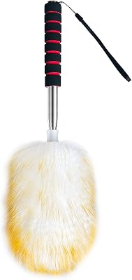 MKUN Lambs Wool Feather Duster extendable Stainless Steel Handle for Cleaning Fan Windows Blinds Laptop and Furniture 45 Long Natural