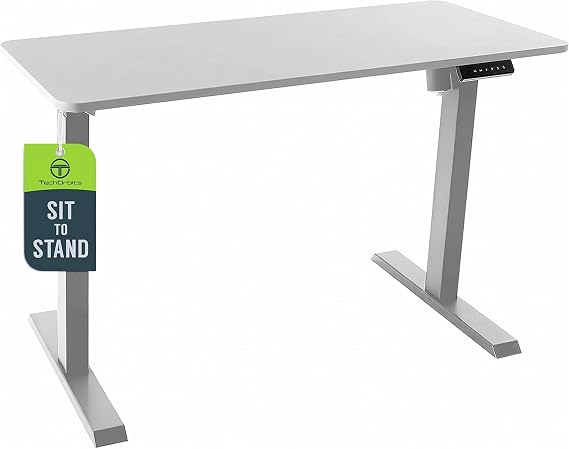 TechOrbits Electric Standing Desk Frame with 47 x 24 Tabletop - Motorized Workstation Two Leg Stand Up Desk with Memory Settings and Telescopic Sit Stand Height Adjustment (Grey Frame/White Top)