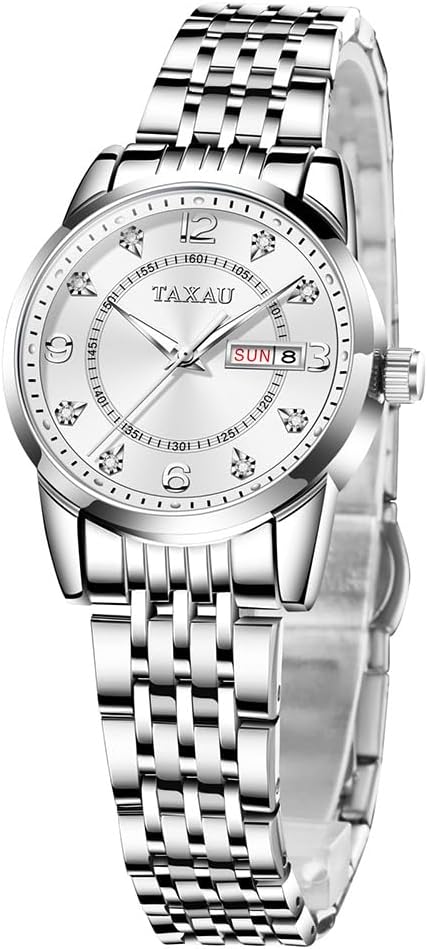 Taxau Damen Uhr Wasserdicht Quarzuhr Gold Silber Edelstahlband Armbanduhr