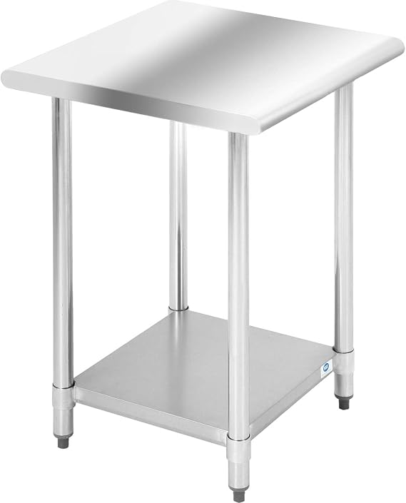 FDW Stainless Steel Work Table Kitchen Work Table Scratch Resistent Commercial Work Table Metal Table with Adjustable Foot for Kitchen Home Restaurant (24Wx24L)