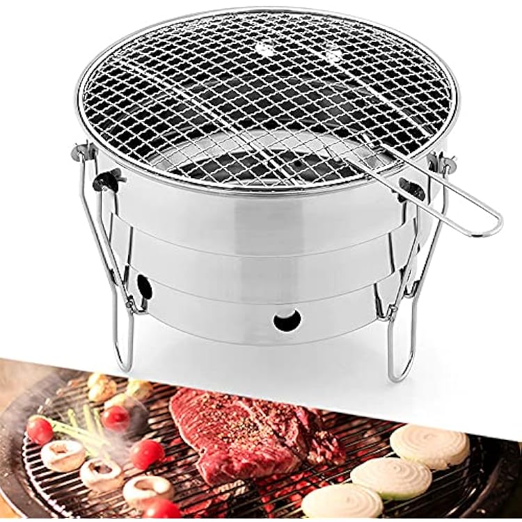 Charcoal Grill BBQ Stove Portable Camping Stainless Steel Round Grill Folding Tabletop Mini Small for Outdoor Camping Picnic Garden Travel