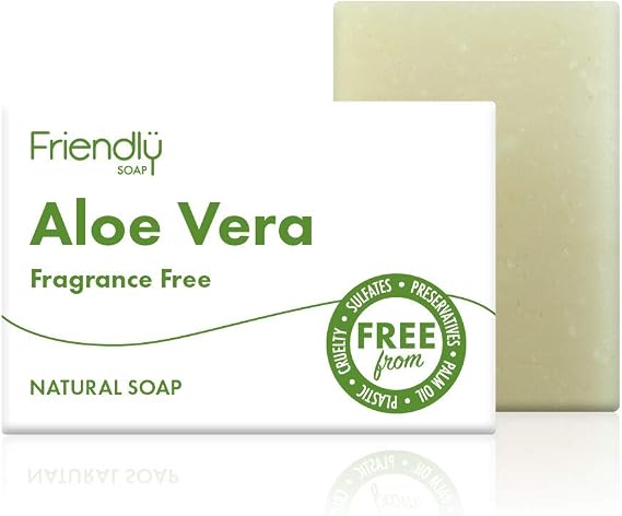 Friendly Soap - Fragrance-Free Aloe Vera Soap (95g), Plant-Based, Cruelty-Free, Made By Hand, No Preservatives or Sulphates, Sustainable