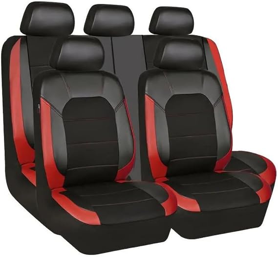 Car Seat Covers Set for Skoda Yeti (5L) 5-Door SUV, Front and Rear Vehicle Cushion Breathable PU Leather Full Protectors Set Accessories,A/Red