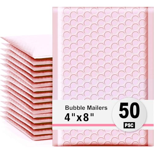 LINGLONG Pink Bubble Mailers 4x8 Inches 50 Pack, Usable Size 4X7 Bubble Envelopes for Small Business, Padded Envelopes, Shipping Envelope, Packaging Bags, Mailing Envelope, Shipping Supplies