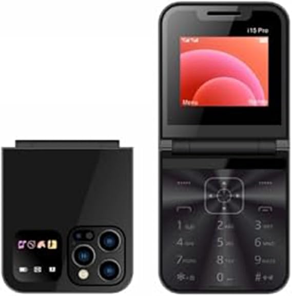 Mini 15 Pro Cellphone 2025 Unlocked Phone Replacement for iPhone, Smallest Mobile Phone, Elderly Mobile Phone, Flip, Dual Sims, 1000mAh, 1.8 inch (Black)