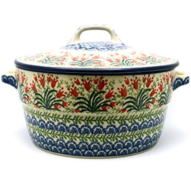 Polish Pottery Baker - Round Covered Casserole - Crimson Bells