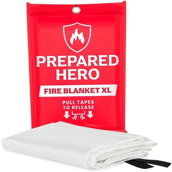Prepared Hero Emergency Fire Blanket XL, Kitchen & Home, 47 x 71 in, 1 Pack | Full-Body 47 X 71 In Coverage Smothers Grease, Gas And Electric Flames; No Sprays, Cleanup Or Residue