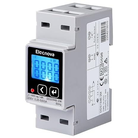 Volt Meter, Single Phase Two Wire, AC 230V 5(63) A 50/60Hz, Power Meter, LCD Display Din-Rail Mounted kwh Watt Meter with MID Certification, Energy Plus, DDS1946-2M