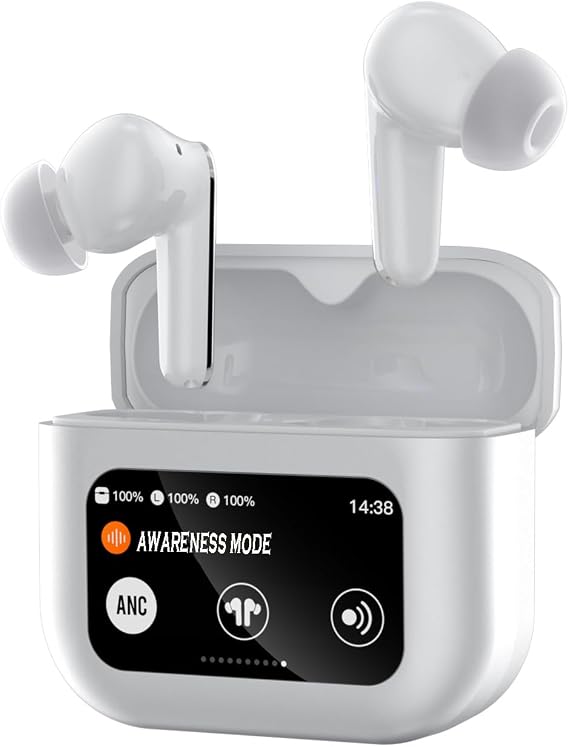 Xmenha Wireless Active Noise Cancelling Earbuds with Touch Screen ANC Transparency Mode Ear Buds Noise Cancelling Bluetooth Earbuds Active Noise Canceling Ear Buds