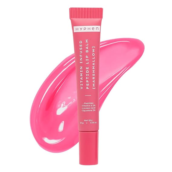 Hyphen Tinted Lip Balm - Marshmallow Pink | 1% Vitamin E, 2% Squalane & Peptides | Brightening Lip Balm for Dark Lips | 24h Moisturization & Hydration for Dry & Chapped Lips - 10 g