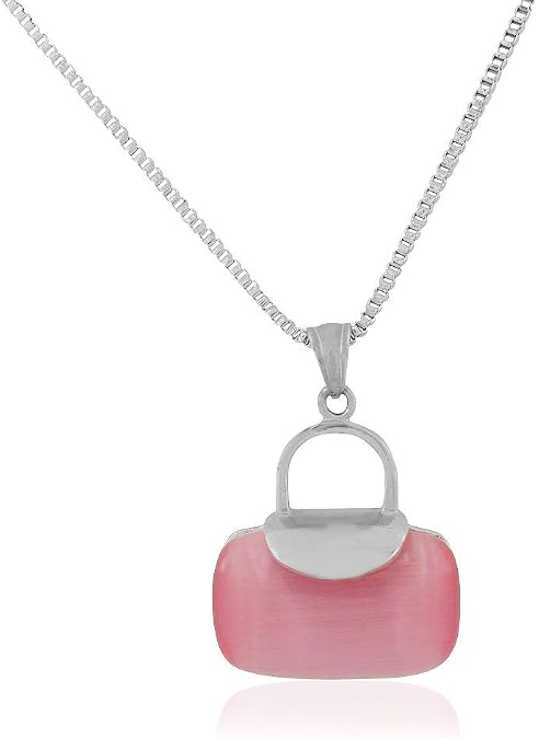 Stainless Steel Silver-Tone Multicolor Simulated Gemstone Purse Pendant