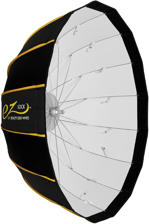 Glow EZ Lock 34" Round Softbox for Bowens-Mount Lights, Silver Interior, Dual Diffusers, Eggcrate Grid, Deflector Disc & Carry Bag, Compatible with Godox, NEEWER & Aputure,