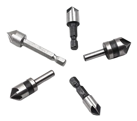5pc Wood Metal Countersink Drill Bit Set for Wood Metal Plastic, Woodworking Deburring Chamfer Tool,5 Flutes 82 Degree