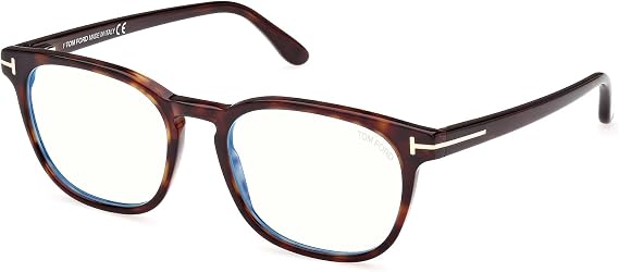 Tom Ford Eyeglasses FT 5868 -B 052 Shiny Dark Havana, t Logo, Eco/Blue Block