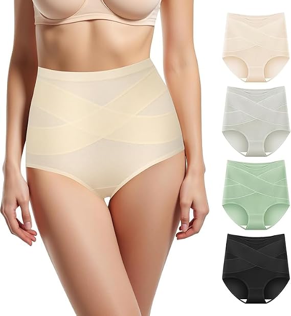 Women's High Waisted Underwear Slightly Tummy Control Panties 4 Pack