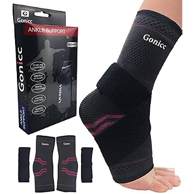 gonicc Professional Foot Sleeve Pair2 Pcs with Compression Wrap SupportMiddle, Red, Breathable, Stabiling Ligaments, Prevent Re-Injury, Ankle Brace, Volleyball Protective Gear Ankle Guards