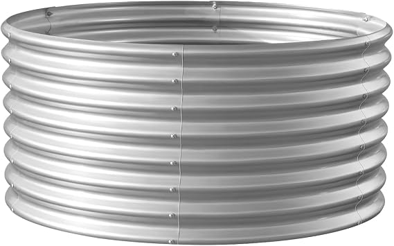 Land Guard 442ft Galvanized Raised Garden Bed Kit, Round Galvanized Planter Raised Garden Boxes Outdoor, Large Metal Raised Garden Beds for Vegetables, Silver
