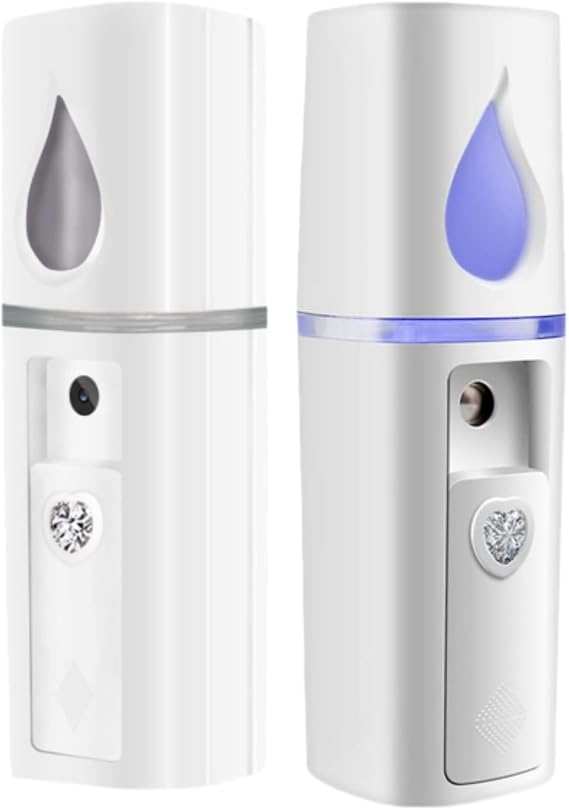 2 Pack Nano Facial Mister 20ml Mini Face Humidifier Portable Facial Sprayer USB Rechargeable Handy Skin Care Machine Moisturizing & Hydrating for Face, Makeup, Eyelash Extensions (White + White)
