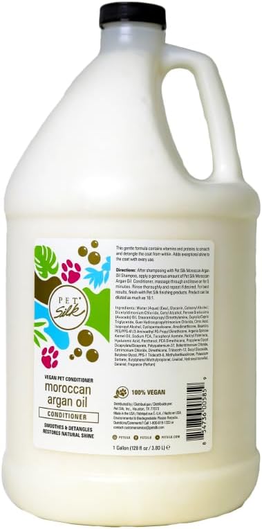 Pet Silk Vegan Moroccan Argan Oil Conditioner, Beneficial for Pets that Have Dry, Sensitive or Dull Coats, Provides Deep Hydration, Nourishment and