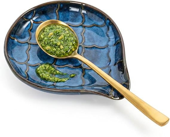 Spoon Rests, 6 inch Large Ceramic Spoon Holder for Kitchen Counter, Blue