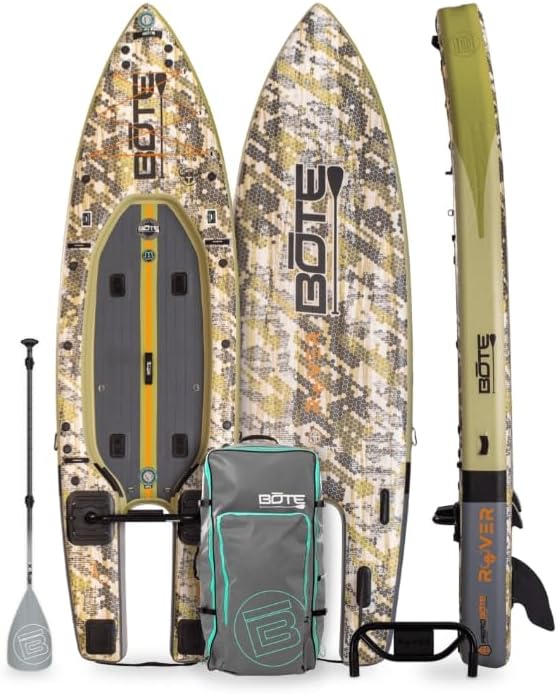 BOTE Rover Aero 12 FT 6 in Inflatable Micro Skiff, Blow up SUP for Adults Kids Family Friendly, APEX Pedal Drive & HP Motor Compatible Multiple Colors