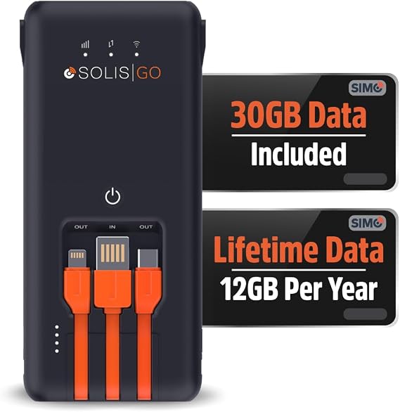 Solis Go, Mobile WiFi Hotspot & Powerbank with 1GB/Monthly + 30GB Data