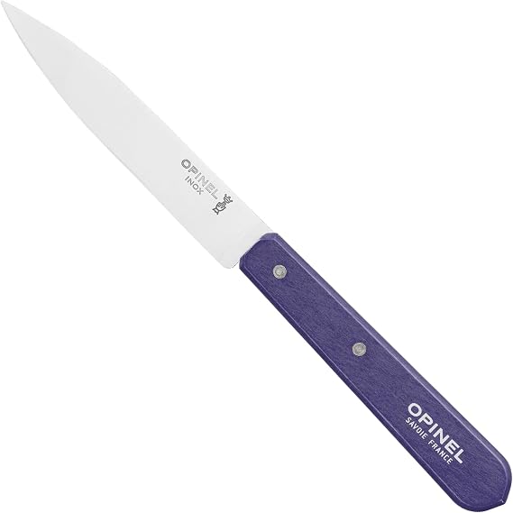 OPINEL Essential No.112 Paring Knife, Plain Edge, Hornbeam Handles, Made in France (Dark Purple)